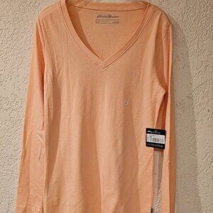 NWT Eddie Bauer Classic Cotton Long Sleeve Melon Colored T-Shirt